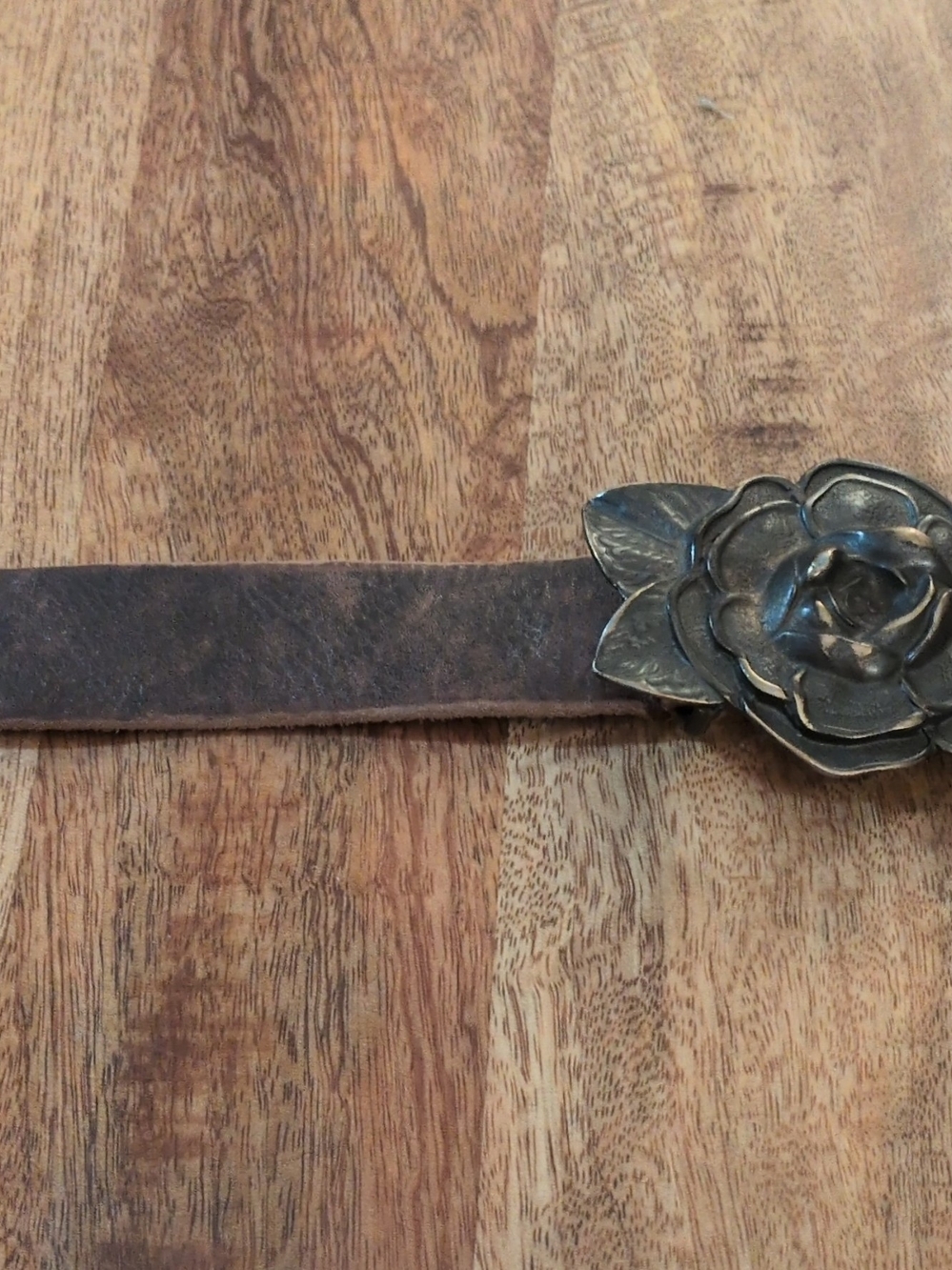 Vtg Abercrombie & Fitch Y2K Brown Leather Rose Flower Buckle Belt Italy M